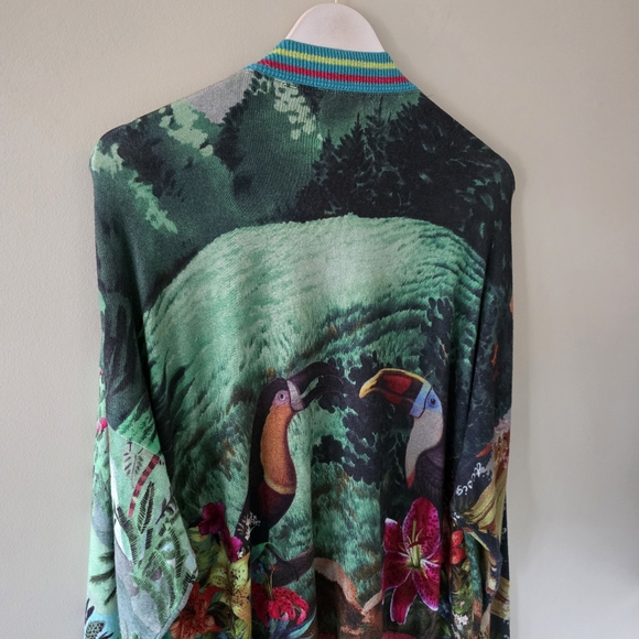 Desigual XL Eclectic Boho Art to Wear Tropical Floral Colorful Metallic Cardigan - Picture 13 of 16